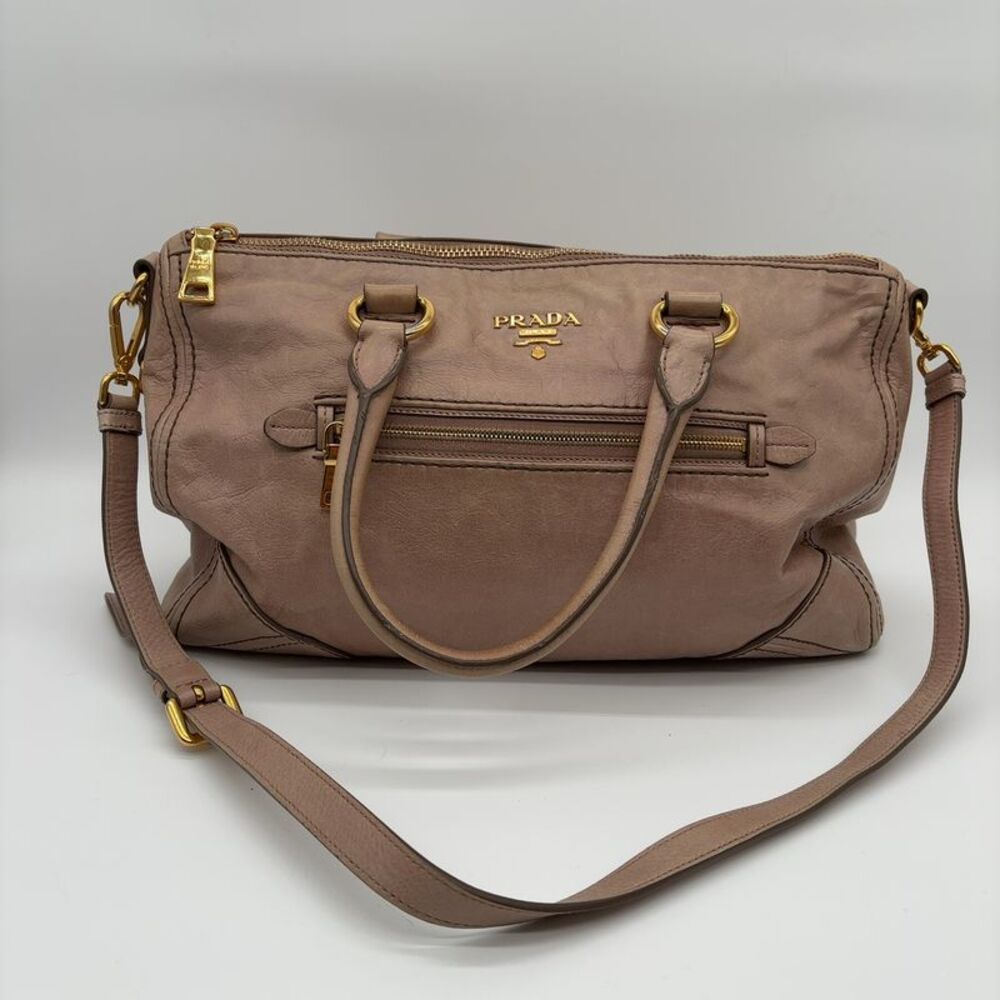 Prada Dusty Rose Leather Crossbody Satchel with Gold Hardware